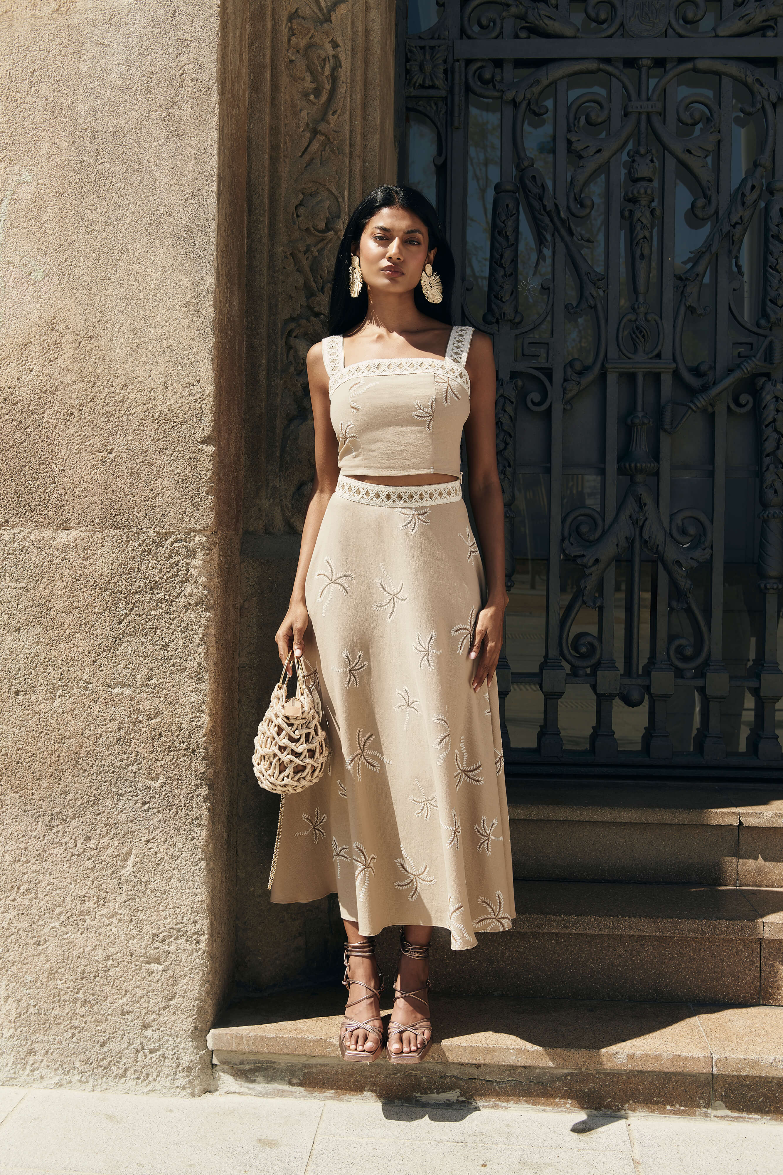 Falda Palmar Estampado Beige - Image 3