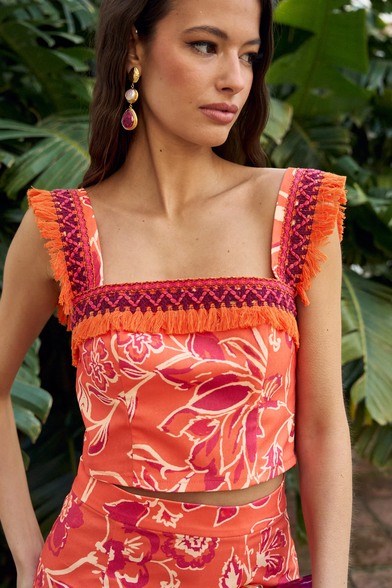 Top Solera Estampado Naranja