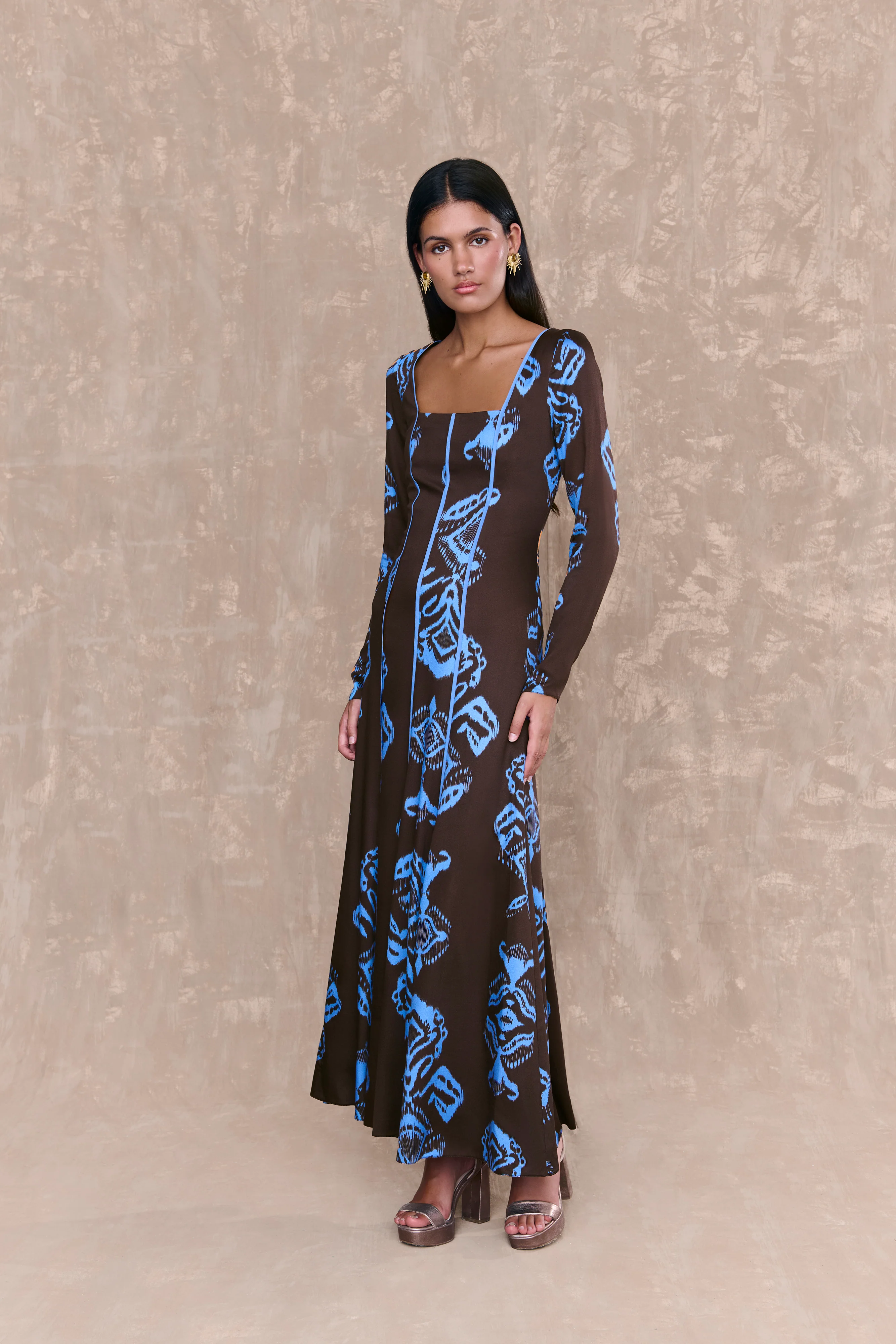 Vestido Aline Estampado Marron