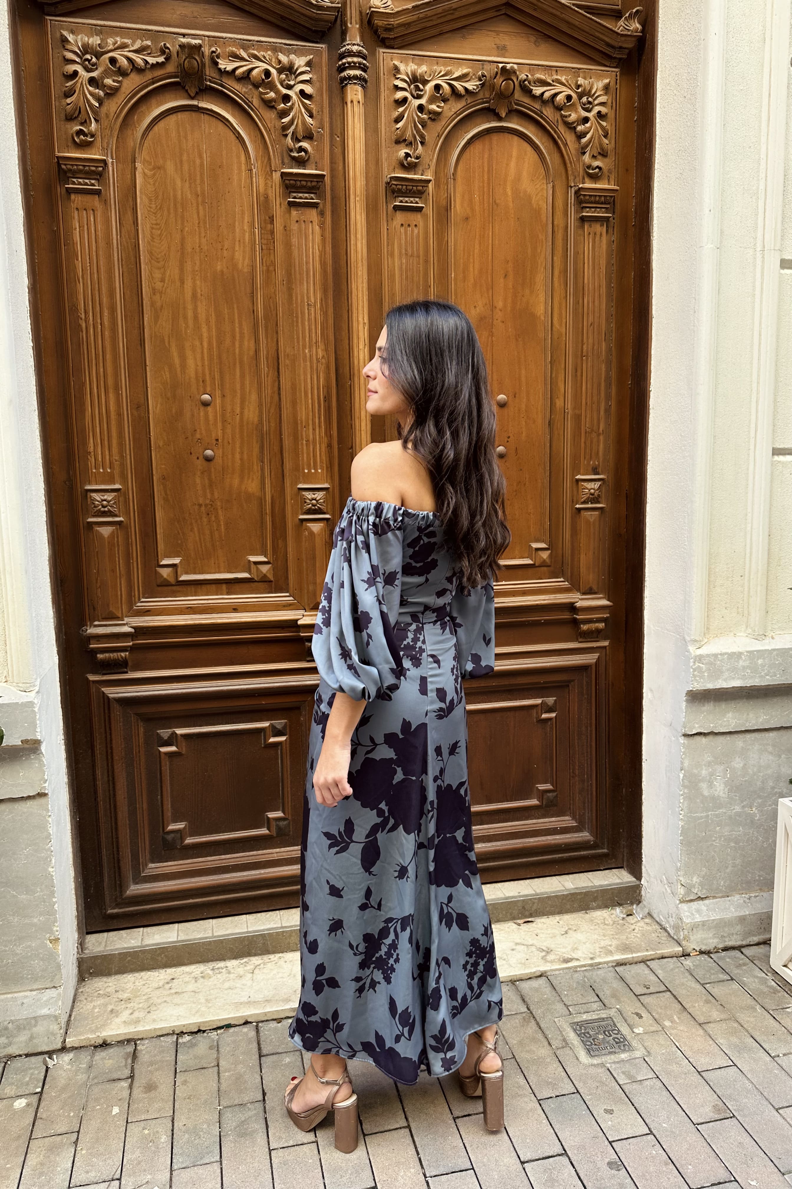 Vestido Mary Estampado Floral Gris - Image 3